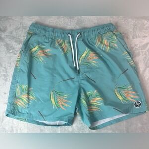 Ezekiel Swim Trunks Size 34 Green Orange Drawstring Liner Floral Tropical Beach